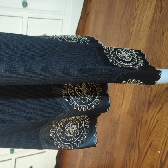 Victor Costa Designer Black Wool/Vegan Leather Embroidered Studded Jacket Sz S - Picture 6 of 12